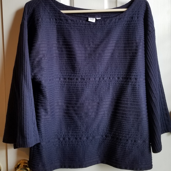 Gap Navy Blue Bell Sleeve Textured Blouse - Picture 1 of 5
